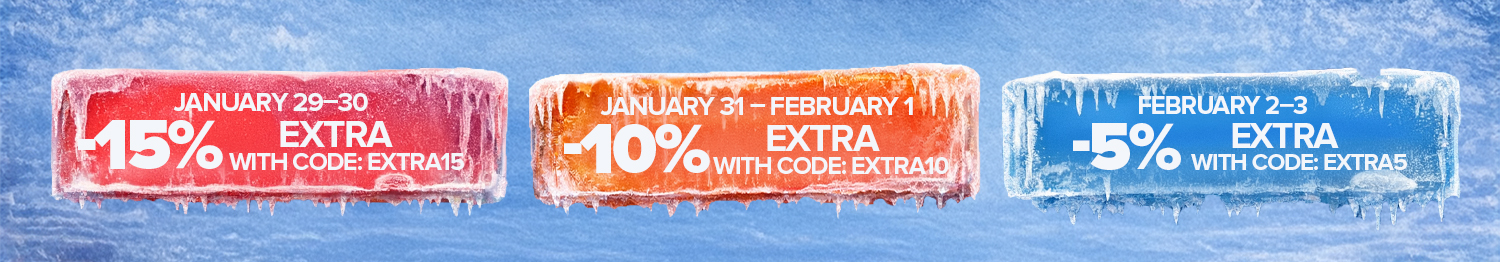 Final sale last days! Get extra discounts with codes EXTRA15, EXTRA10 and EXTRA5 on selected dates. Hurry up and shop before it&rsquo;s gone!